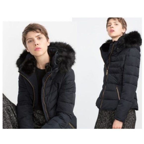 NEW ZARA PUFFER QUILTED ANORAK JACKET W/ FUR HOOD - Picture 5 of 8